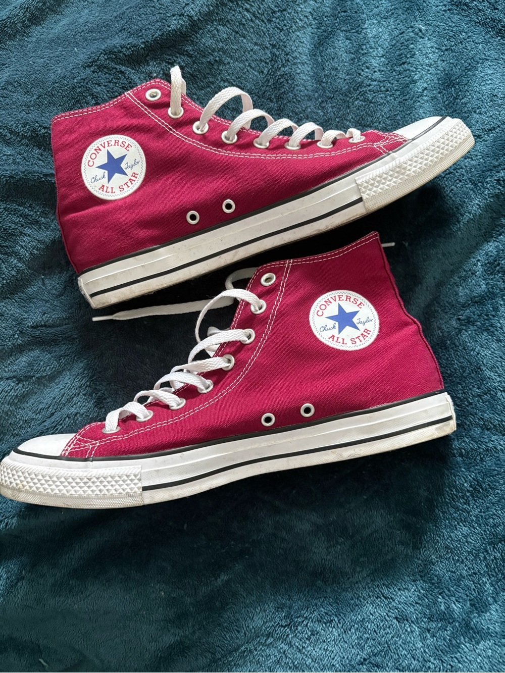 Converse High Top Sneakers in Burgundy Red with White Trim